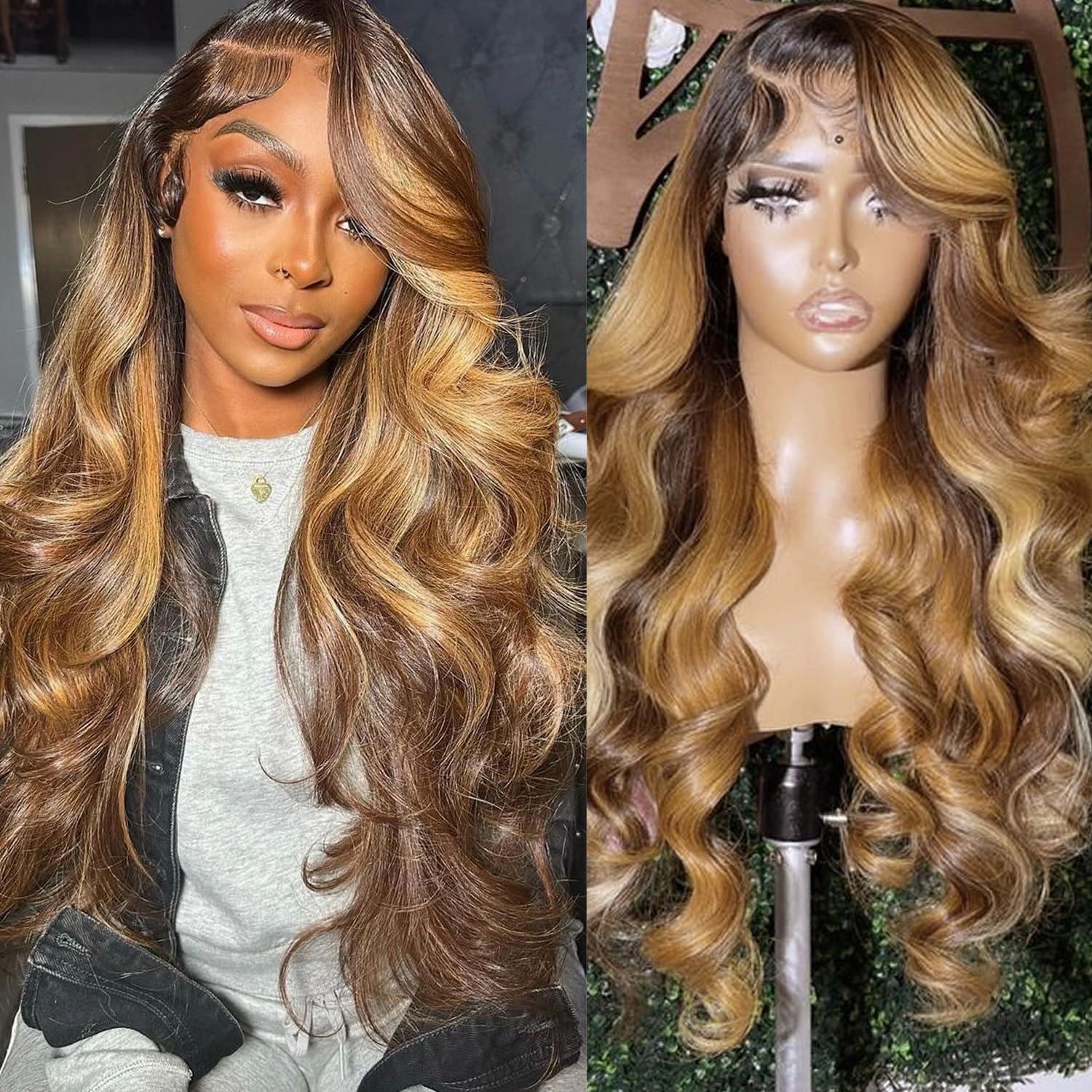 22 Inch Ombre Lace Front Wigs Human Hair 200% Density 13X4 Highlight Body Wave Lace Front Wig Human Hair Pre Plucked for Women Brown mixed Blonde HD Lace Frontal Wigs
