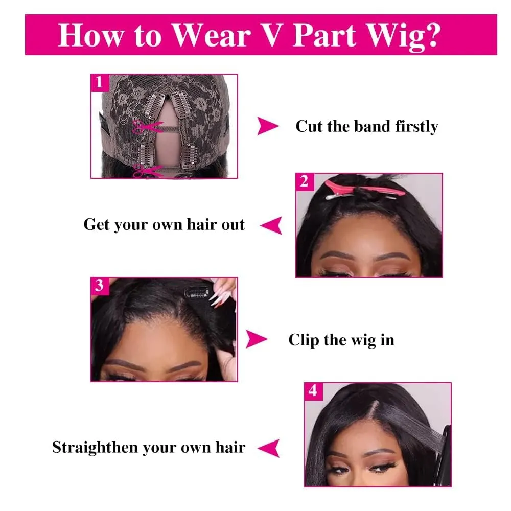 22Inch V Part Wigs Human Hair Straight Brazilian Human Hair Wigs for Black Women Upgrade U Part Wigs No Sew in NO Glue 180% Density Natural Color