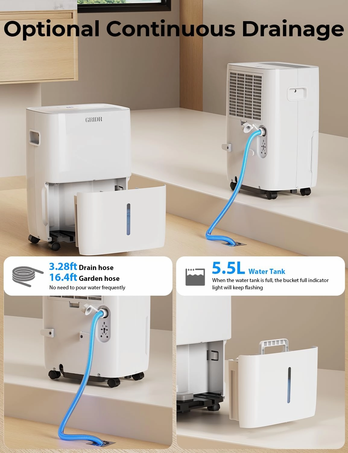 2500 Sq.Ft Energy Star Dehumidifiers for Home, Max 42 Pint/D (Standard 25Pint/D) Smart Dehumidifier with Drain Hose, 5.5L Water Tank, Intelligent Humidistat, for Bedroom, Bathroom, Basement