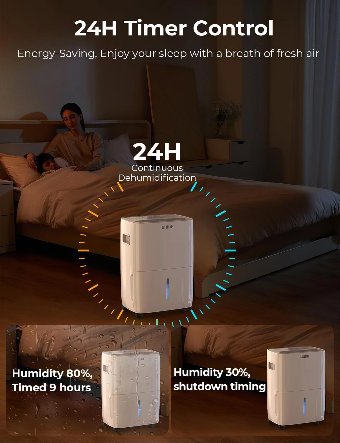 2500 Sq.Ft Energy Star Dehumidifiers for Home, Max 42 Pint/D (Standard 25Pint/D) Smart Dehumidifier with Drain Hose, 5.5L Water Tank, Intelligent Humidistat, for Bedroom, Bathroom, Basement