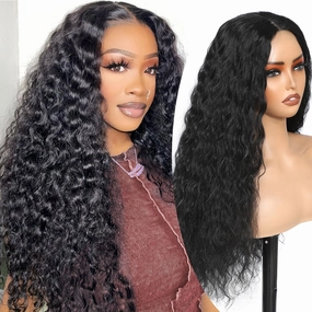 26 Inch Black Synthetic Lace Front Wig,Deep Water Wave Lace Front Wig,Curly Glueless Wigs For Black Women ，Hair Replacement Wigs Perfect for Daily & Party Use (Black)