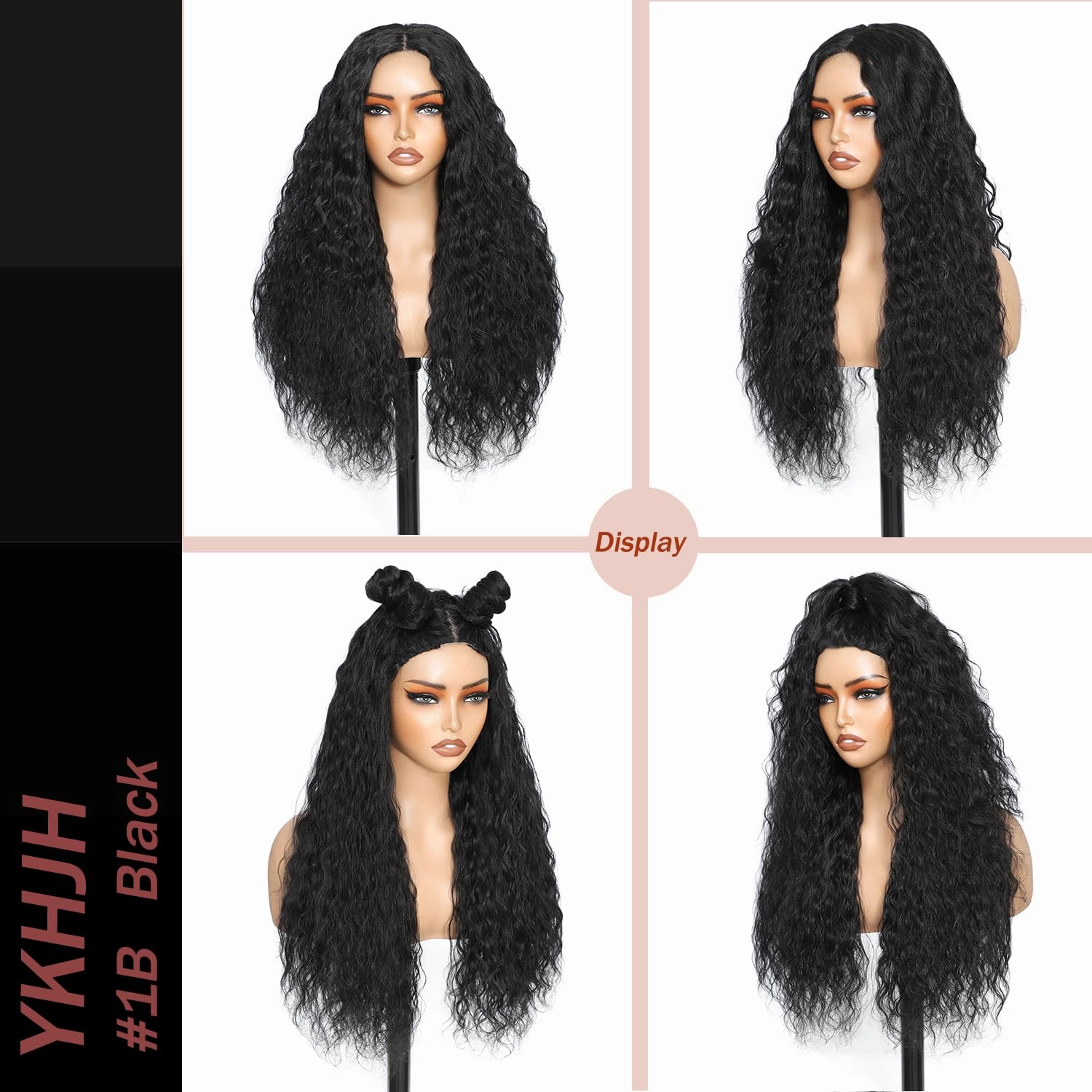 26 Inch Black Synthetic Lace Front Wig,Deep Water Wave Lace Front Wig,Curly Glueless Wigs For Black Women ，Hair Replacement Wigs Perfect for Daily & Party Use (Black)