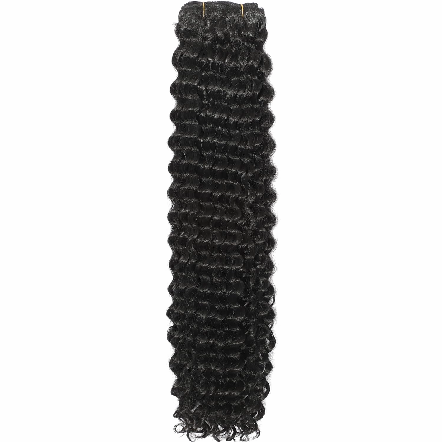 26-Inch Deep Wave Clip-In Hair Extensions - Full Head, 6 Separate Pieces, Heat Resistant, Black Synthetic, Deep Curly Clip-Ins, 174g (1B#, CURLY 26 Inch)