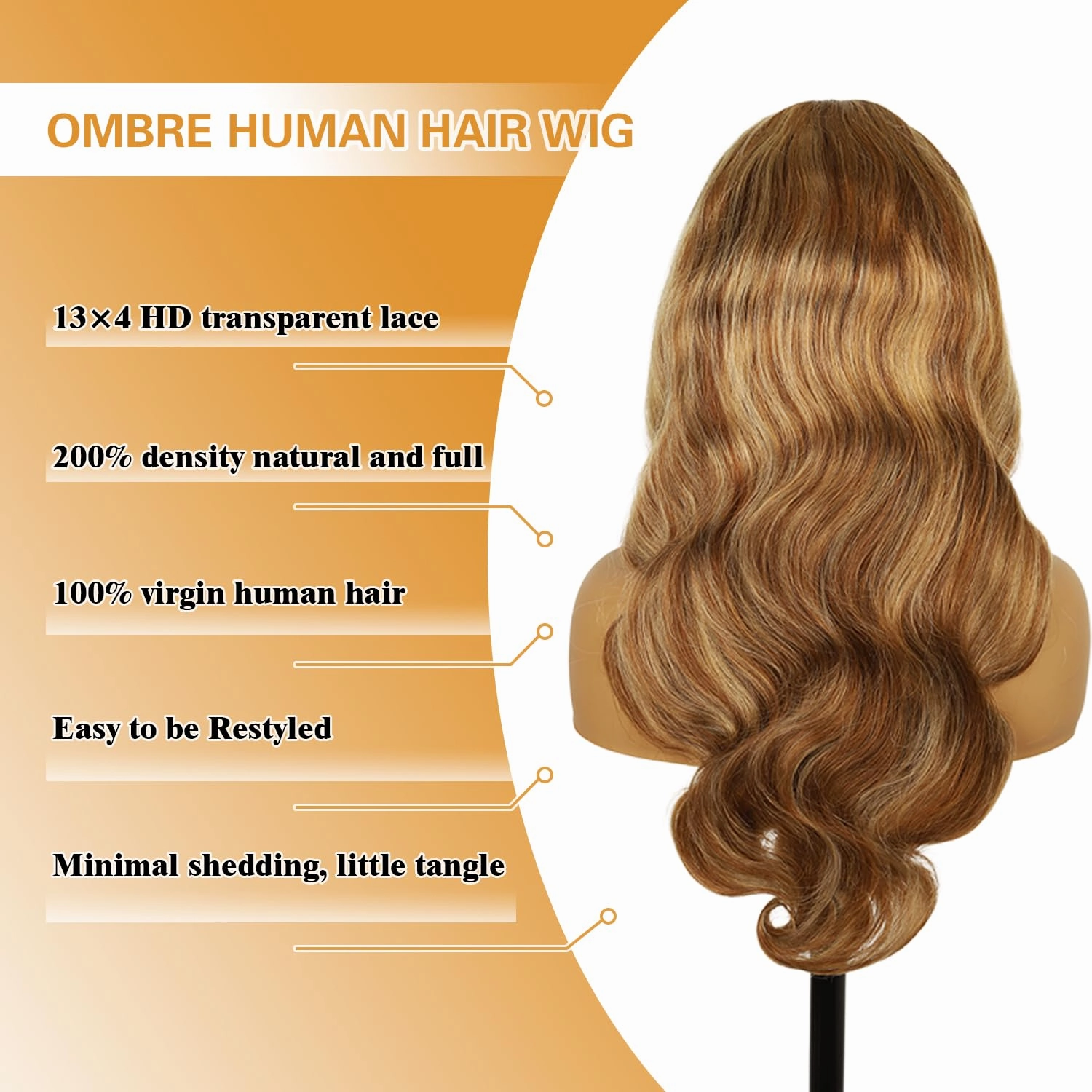 26 Inch Ombre Lace Front Wigs Human Hair 200% Density 13X4 Highlight Body Wave Lace Front Wig Human Hair Pre Plucked for Women Brown mixed Blonde HD Lace Frontal Wigs