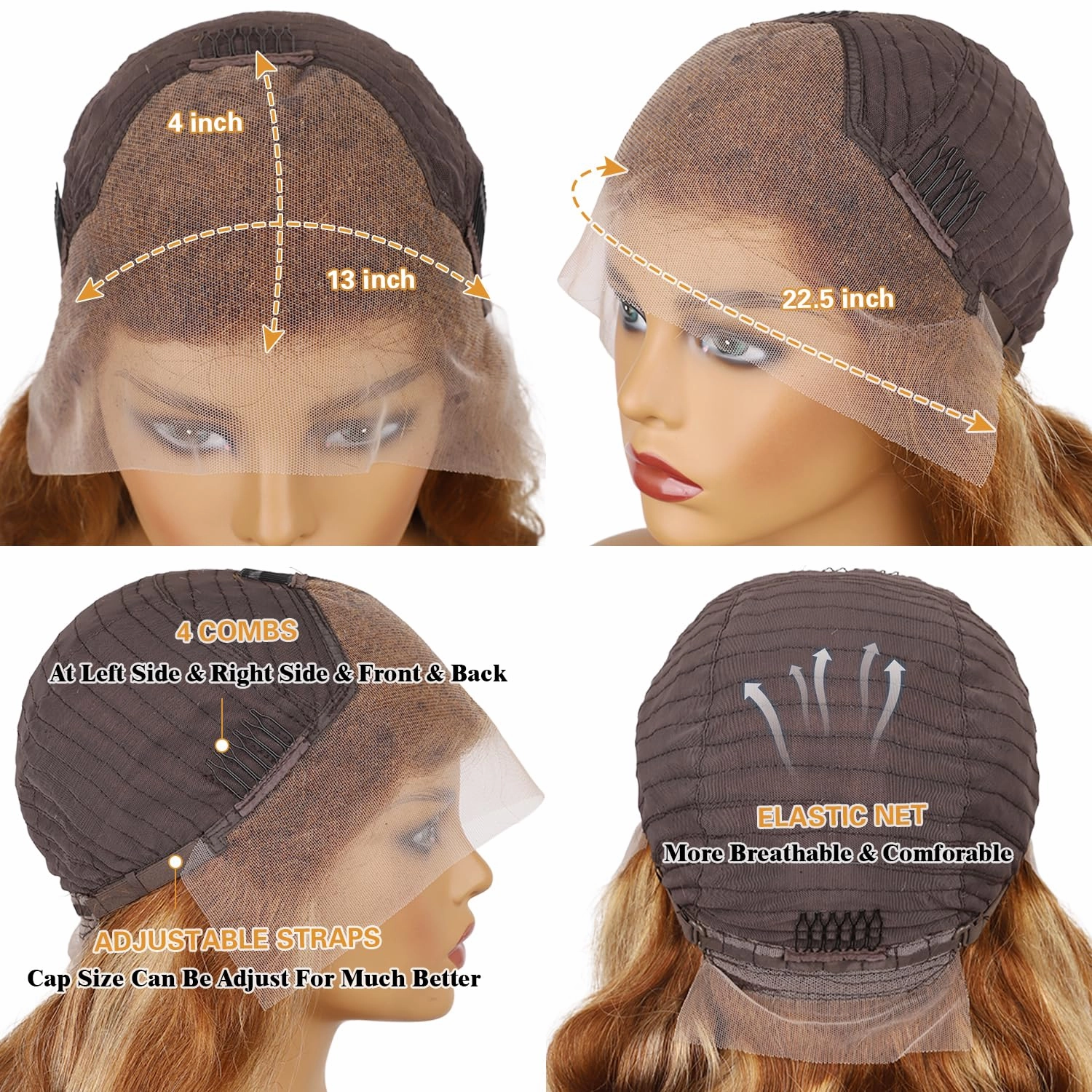 26 Inch Ombre Lace Front Wigs Human Hair 200% Density 13X4 Highlight Body Wave Lace Front Wig Human Hair Pre Plucked for Women Brown mixed Blonde HD Lace Frontal Wigs