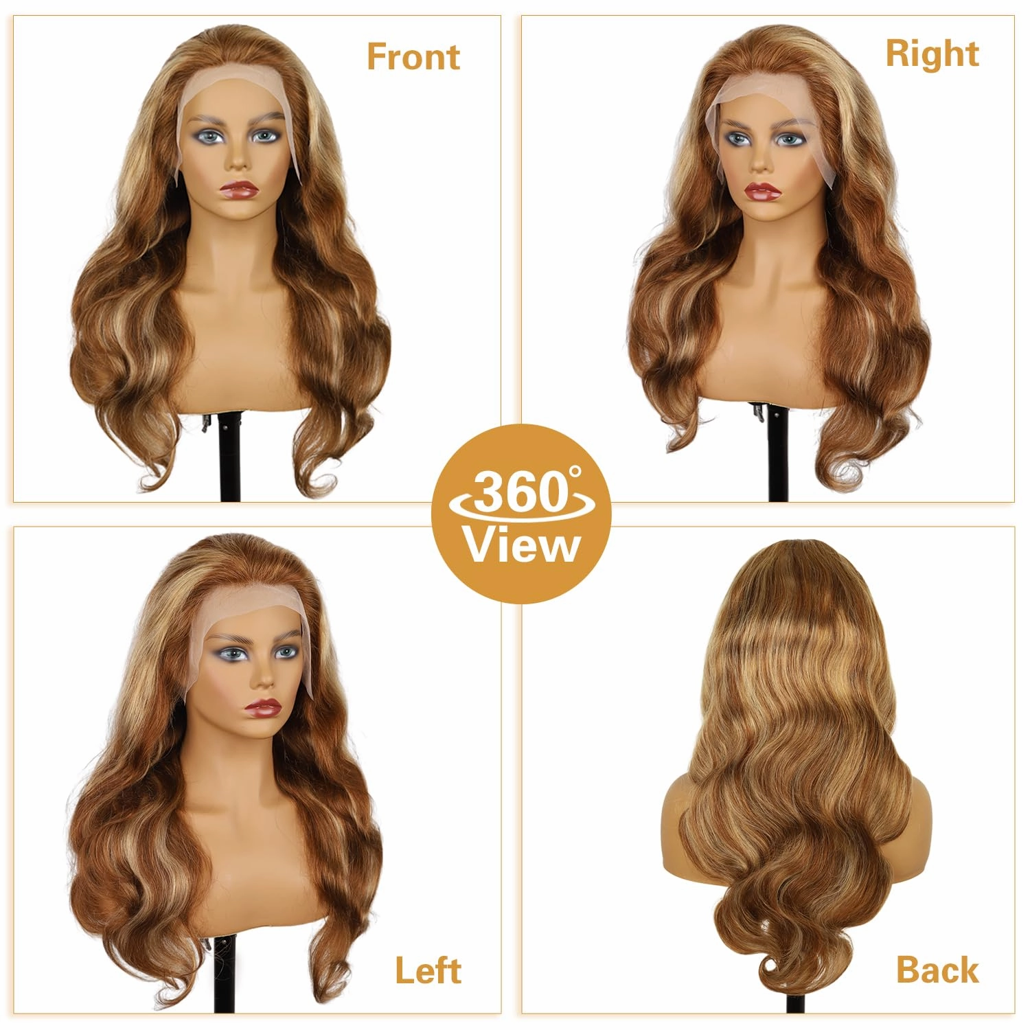 26 Inch Ombre Lace Front Wigs Human Hair 200% Density 13X4 Highlight Body Wave Lace Front Wig Human Hair Pre Plucked for Women Brown mixed Blonde HD Lace Frontal Wigs