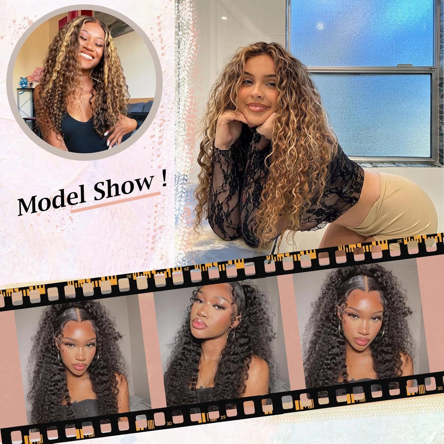 26 Inch Synthetic Curly Wigs for Women Long Curly Wig Deep Water Wave Glueless Wigs For Women (Highlight Ombre139)
