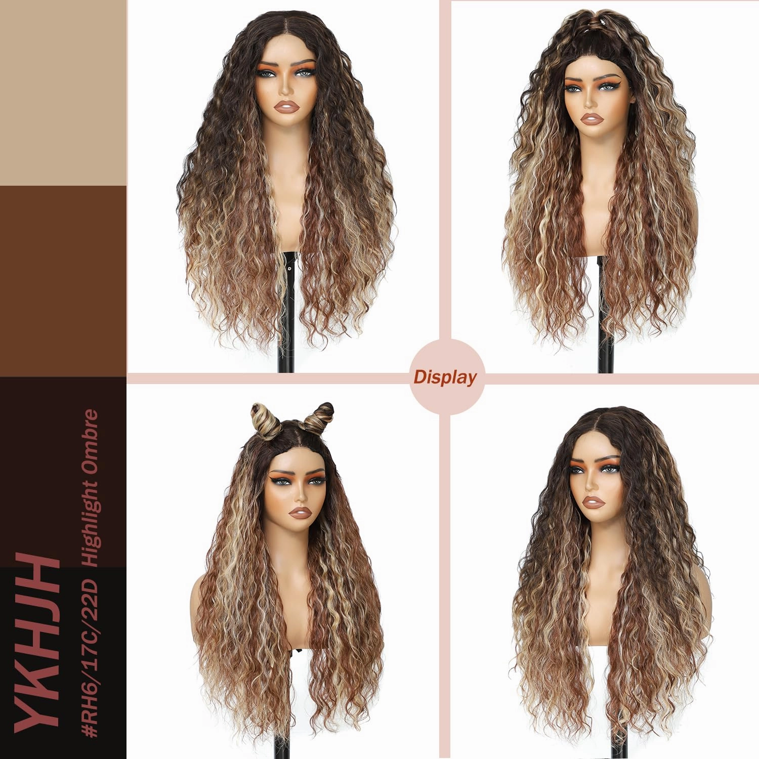 26 Inch Synthetic Curly Wigs for Women Long Curly Wig Deep Water Wave Glueless Wigs For Women (Highlight Ombre139)