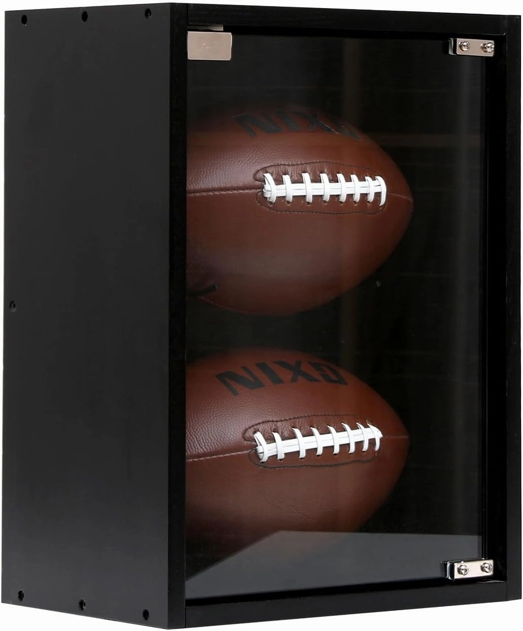 2 Football Display Case, Wall Mount Full Size Rugby Holders for Balls Display, Lockable Clear View Full Size Memorabilia UV Acrylic Door, Black