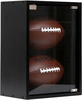 2 Football Display Case, Wall Mount Full Size Rugby Holders for Balls Display, Lockable Clear View Full Size Memorabilia UV Acrylic Door, Black