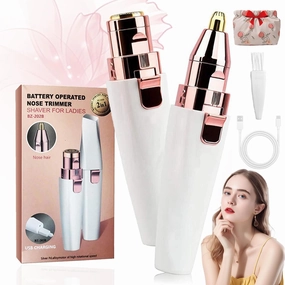 2-in-1 Women's Eyebrow and Facial Hair Removal Device, Portable Electric Eyebrow Trimmer for Women, Rechargeable Facial Hair Trimmer - Built-in LED Light, Eyebrow Razor for Face/Lips/Arms (SetA)