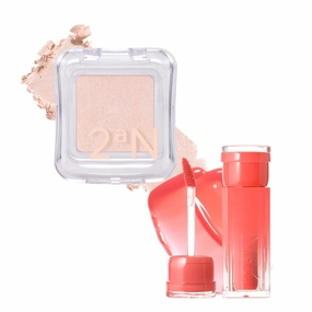 2aN Warm-Tone Makeup Bundle Set, Pure Glash Highlighter #ND01 SHELL, Glaze Bouncing Tint #04 PEACH CHOU