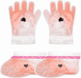 2Pairs Peach Paraffin Wax Therapy Gloves Booties of Hand Foot Care Masks for Moisturizing Easy Use Salon for Nail Care and Relaxation