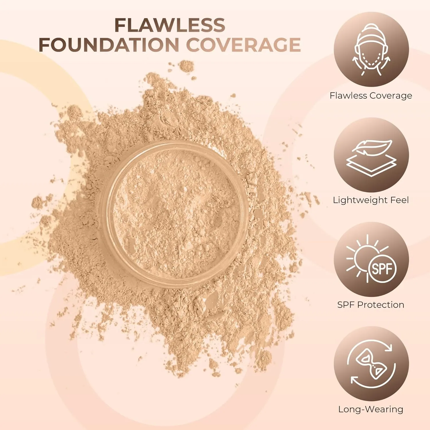 2pc FOUNDATION with KABUKI BRUSH Mineral Makeup (WARM Neutral Shade-Most Popular) Matte Loose Powder Bare Face Cosmetics Full Coverage Long Lasting All Skin Types SPF 18