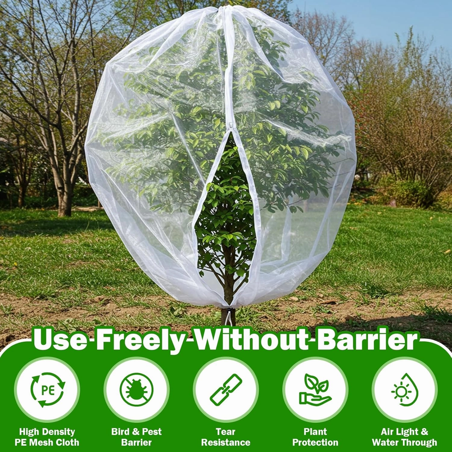 2PCS Large Fruits Tree Netting Cover with Zipper and Drawstring, Insect Bird Barrier Netting for Garden Protection, 8X8 Ft Garden Plant Mesh Netting Cover for Vegetables Tomato Blueberry Bushes