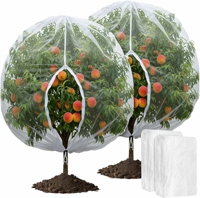 2PCS Large Fruits Tree Netting Cover with Zipper and Drawstring, Insect Bird Barrier Netting for Garden Protection, 8X8 Ft Garden Plant Mesh Netting Cover for Vegetables Tomato Blueberry Bushes