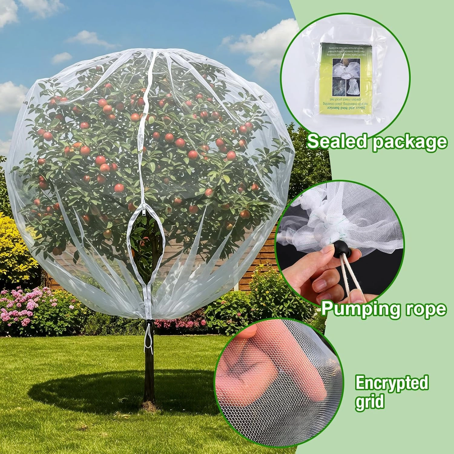 2PCS Large Fruits Tree Netting Cover with Zipper and Drawstring, Insect Bird Barrier Netting for Garden Protection, 8X8 Ft Garden Plant Mesh Netting Cover for Vegetables Tomato Blueberry Bushes