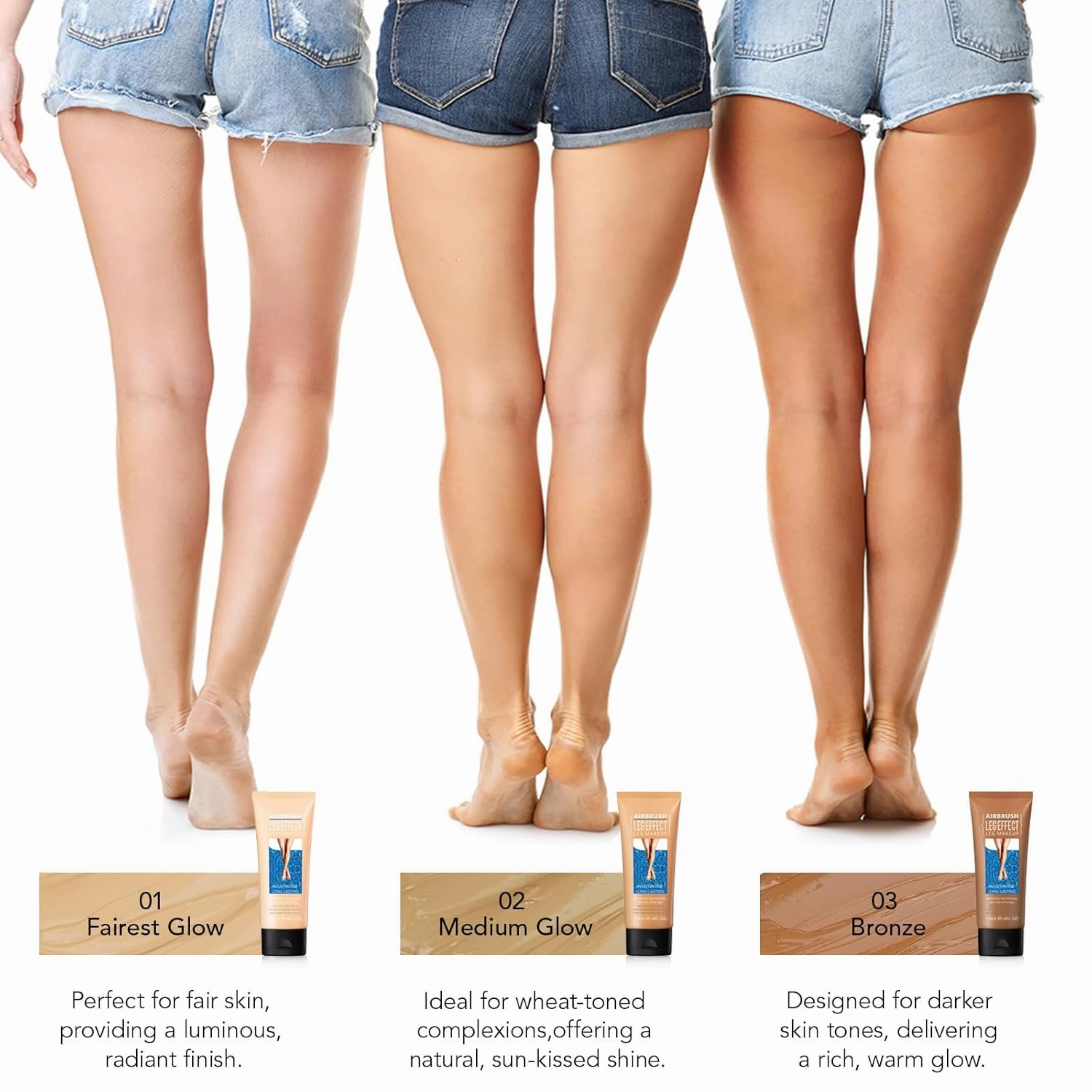 2Pcs Leg Effect Waterproof Makeup, Long-Lasting, Natural Leg Coverage, Body Foundation to Cover Vein, Tattoo and Flaw (02#Medium, 2Pcs)