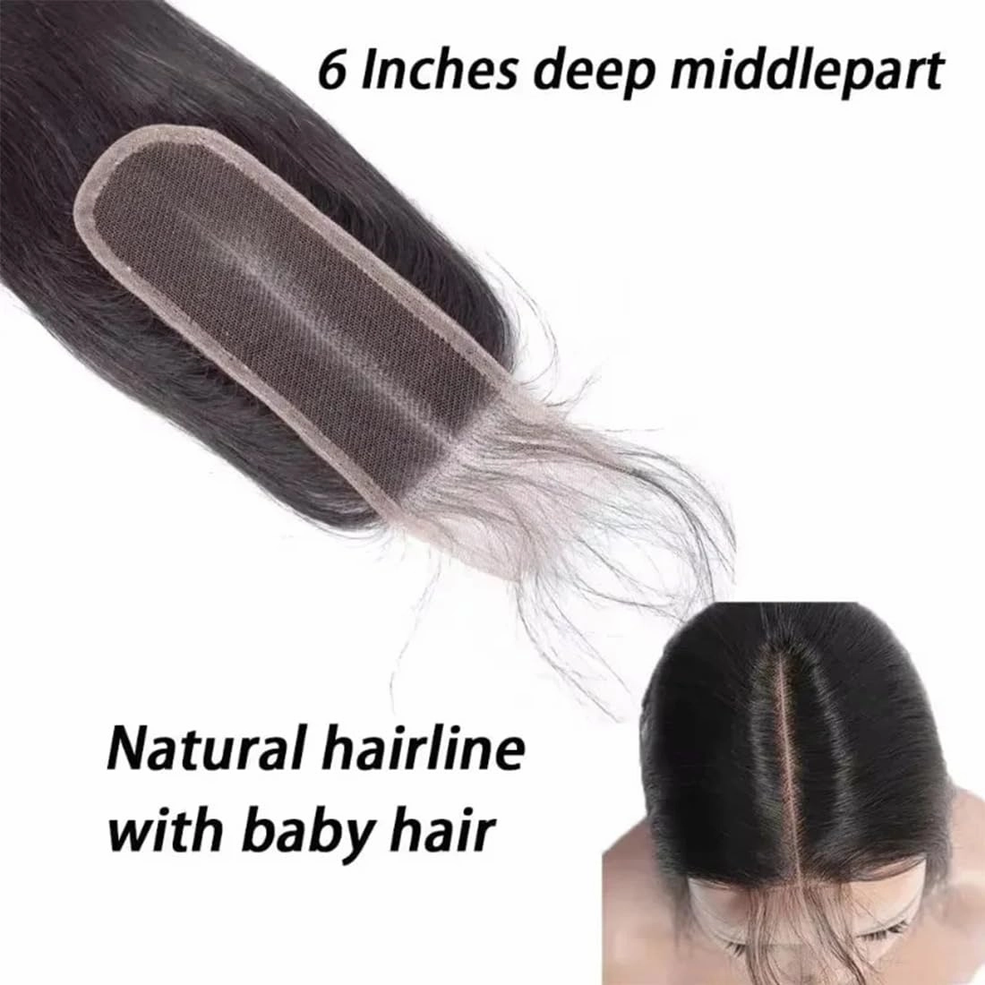 2x6 HD Lace Closure with Bundles Human Hair 24 26 28 20 Inch 12A Brazilian Straight Human Hair Bundles with 2x6 Closure 100% Unprocessed Virgin Weave Hair Extensions