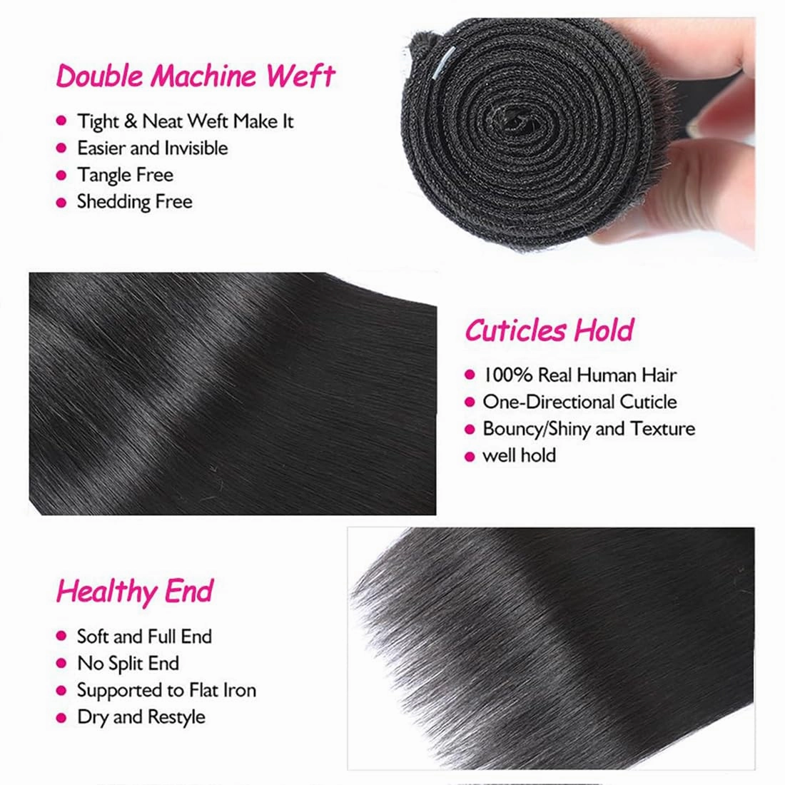 2x6 HD Lace Closure with Bundles Human Hair 24 26 28 20 Inch 12A Brazilian Straight Human Hair Bundles with 2x6 Closure 100% Unprocessed Virgin Weave Hair Extensions