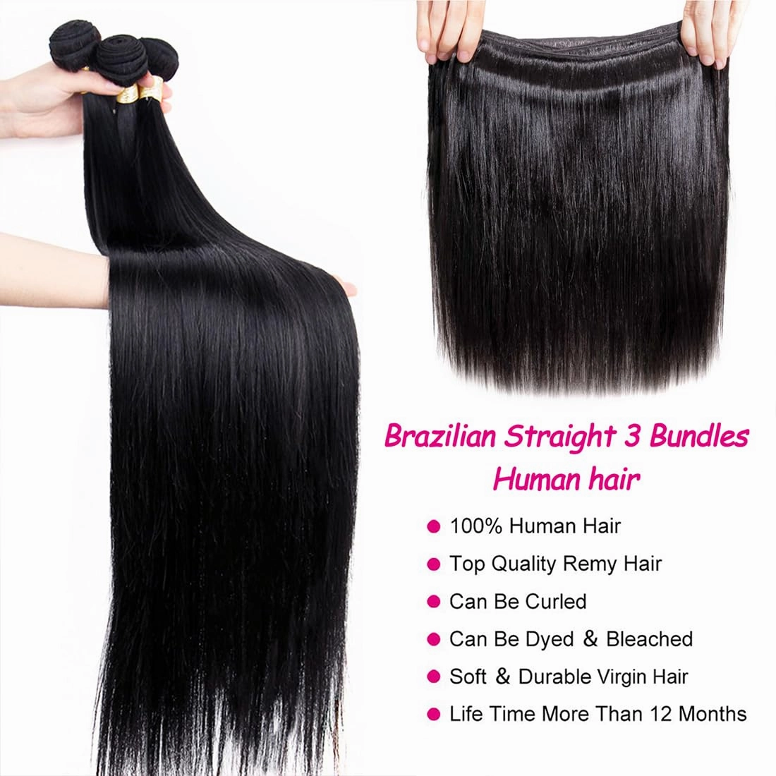 2x6 HD Lace Closure with Bundles Human Hair 24 26 28 20 Inch 12A Brazilian Straight Human Hair Bundles with 2x6 Closure 100% Unprocessed Virgin Weave Hair Extensions