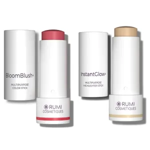3-in-1 Make Up Stick and Skin Nourishing Highlighter for sensitive skin and older women (BloomBlush  Berry Kiss, InstantGlow  Vanilla)