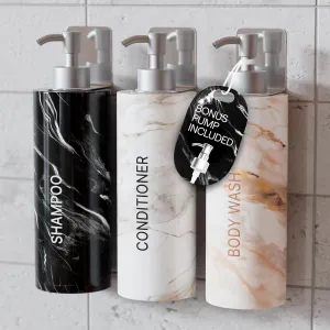 3-in-1 Shampoo, Conditioner, and Body Wash Dispenser - 3 x 17oz/500ml Shower Dispenser 3 Chamber No Drill - Soap Bottles, Wall Mounts, Adhesive Strips, Pump, Funnel - Wall Mounted Shampoo Dispenser