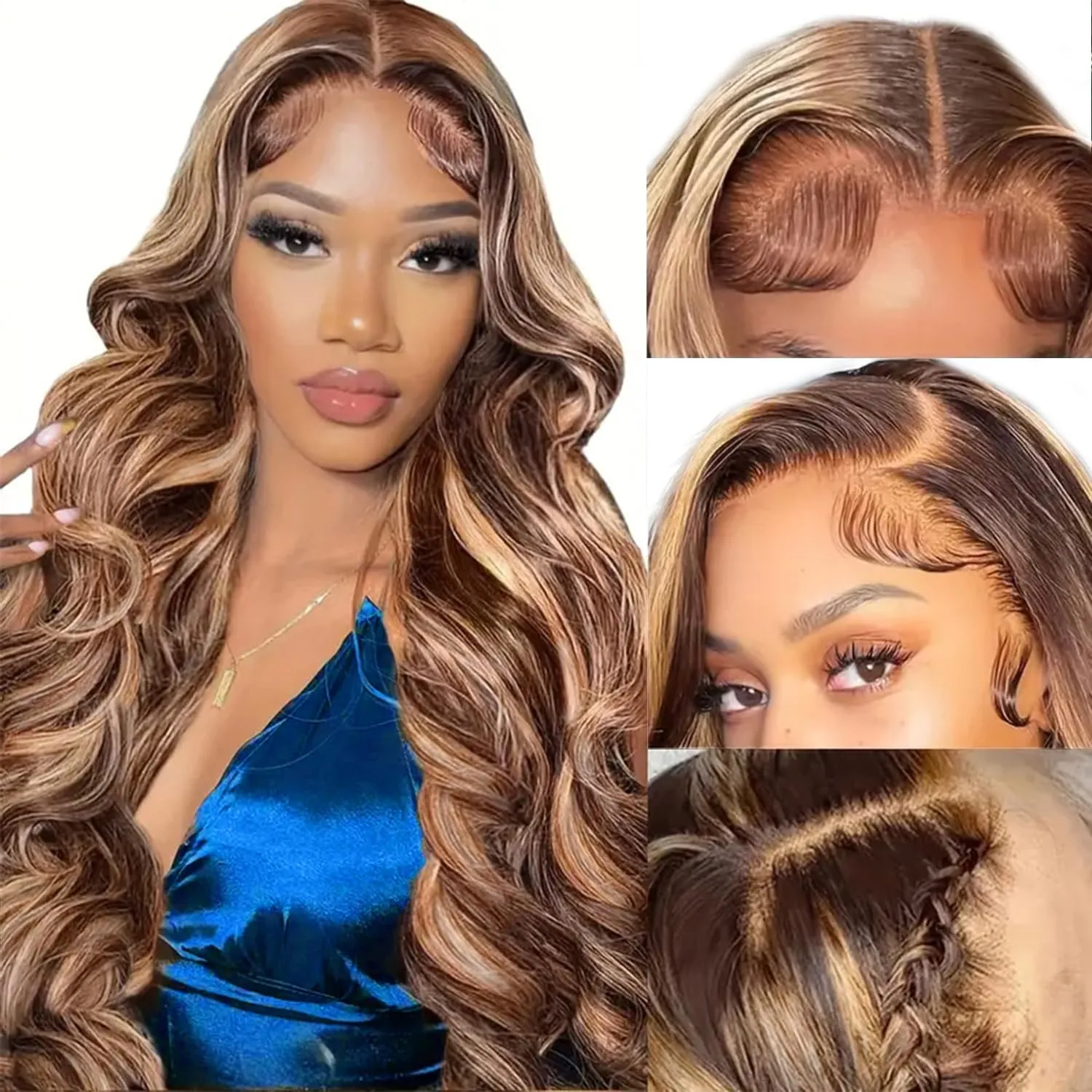30 inch Highlight Ombre Lace Front Wigs Human Hair Pre Plucked 200 Density Body Wave Wigs 4/27 Honey Blonde 13x4 Full HD Lace Frontal Wigs Human Hair Glueless Wigs Human Hair for Women