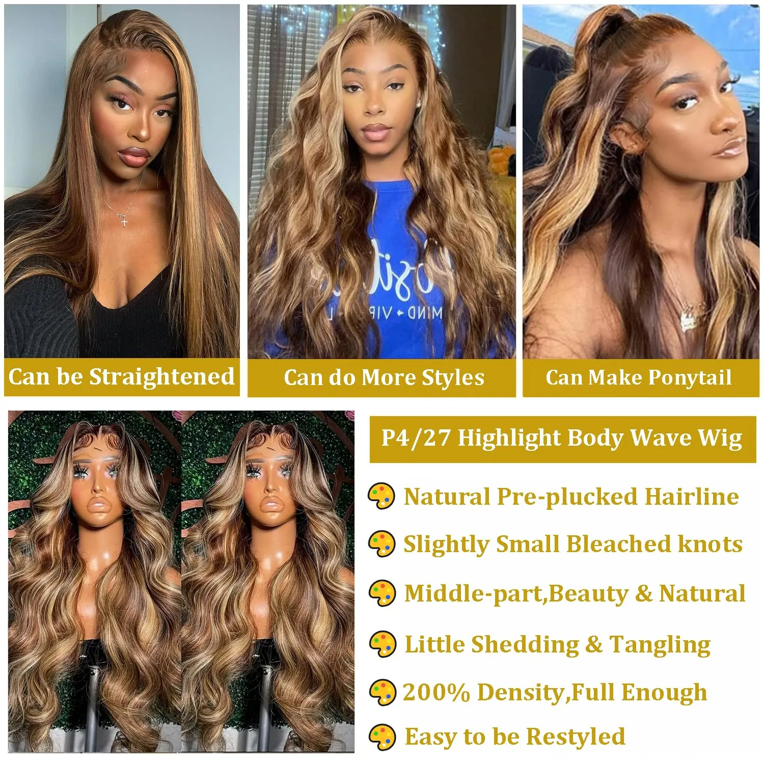 30 inch Highlight Ombre Lace Front Wigs Human Hair Pre Plucked 200 Density Body Wave Wigs 4/27 Honey Blonde 13x4 Full HD Lace Frontal Wigs Human Hair Glueless Wigs Human Hair for Women