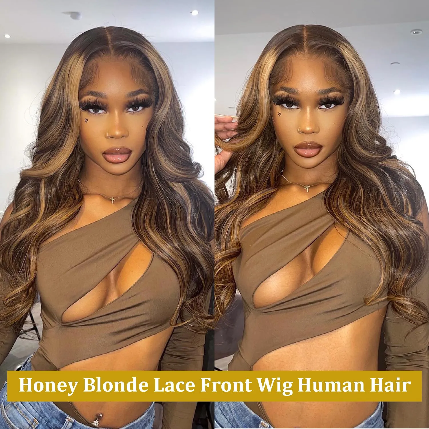 30 inch Highlight Ombre Lace Front Wigs Human Hair Pre Plucked 200 Density Body Wave Wigs 4/27 Honey Blonde 13x4 Full HD Lace Frontal Wigs Human Hair Glueless Wigs Human Hair for Women