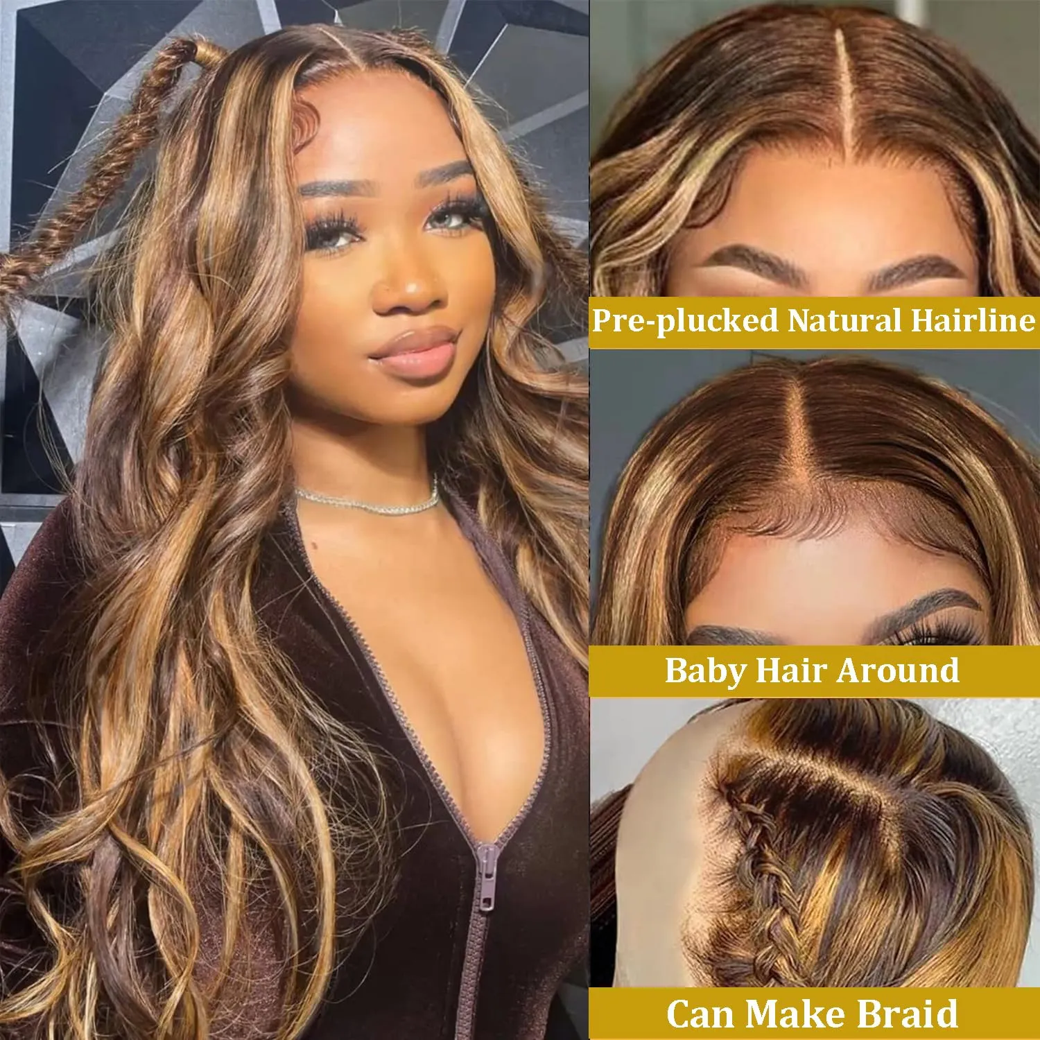 30 inch Highlight Ombre Lace Front Wigs Human Hair Pre Plucked 200 Density Body Wave Wigs 4/27 Honey Blonde 13x4 Full HD Lace Frontal Wigs Human Hair Glueless Wigs Human Hair for Women