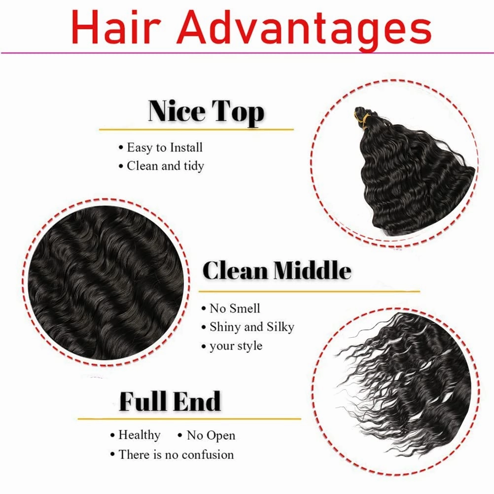 30inch Ocean Wave Braiding Hair Extensions 3packs Long Deep Curly Wave Braid Hair Synthetic Twist Ripple Crochet Deep Wave Braids Hair for Women 100g/pack(30",Blue)