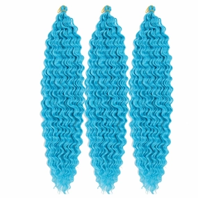 30inch Ocean Wave Braiding Hair Extensions 3packs Long Deep Curly Wave Braid Hair Synthetic Twist Ripple Crochet Deep Wave Braids Hair for Women 100g/pack(30",Blue)