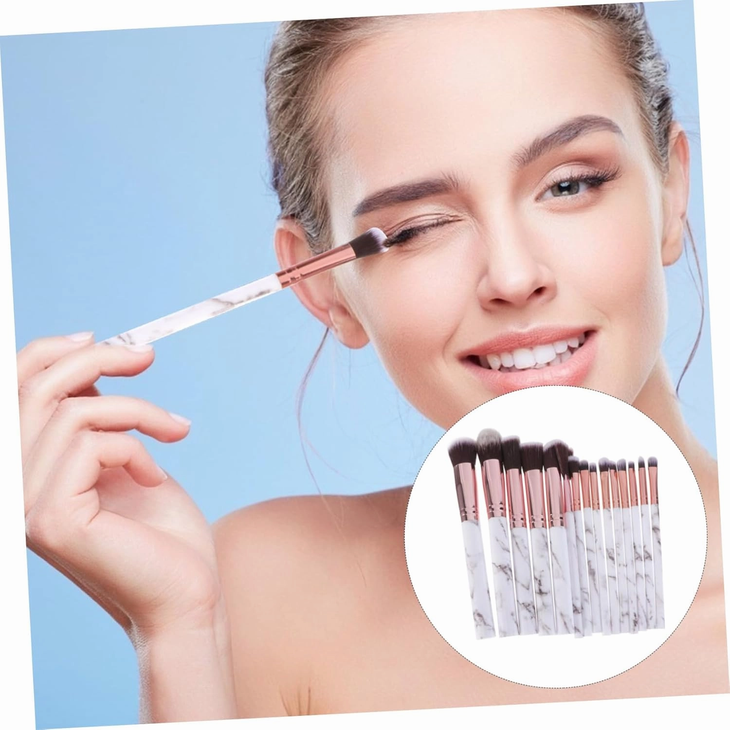 30pcs Marble Makeup Brush Set Professional Nylon Cosmetic Tools Plastic Handle for Powder Blush Eyeshadow and Foundation Application