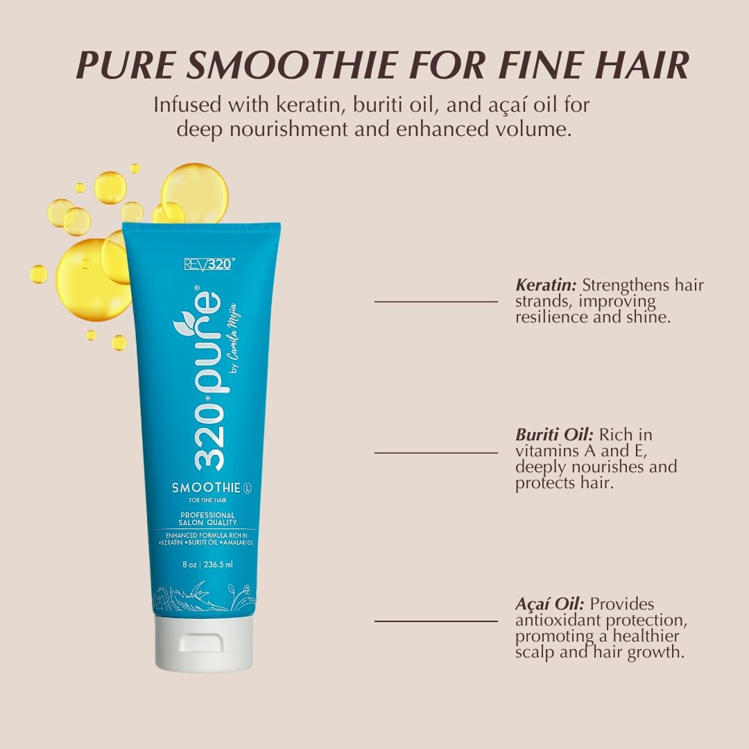 320Pure Smoothie Leave In Conditioner For Fine Hair 8oz, Sulfate Free, Color Safe & Lightweight Formula, Deep Repair Moisturizing Detangler for Fine, Frizzy, Curly, Thick, Wavy, Dry & Damaged Hair