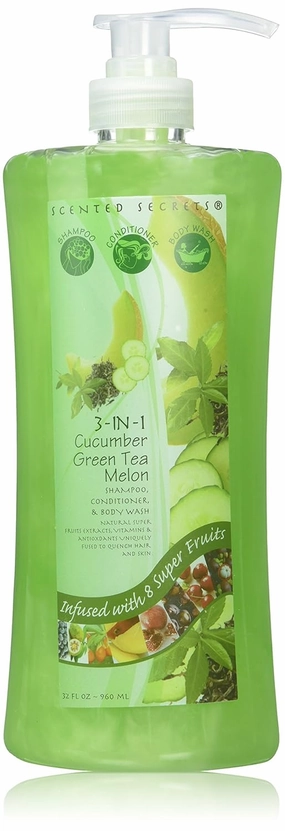 3 In 1 Shampoo, Conditioner and Body Wash, Cucumber Green Tea Melon, 32 Ounce