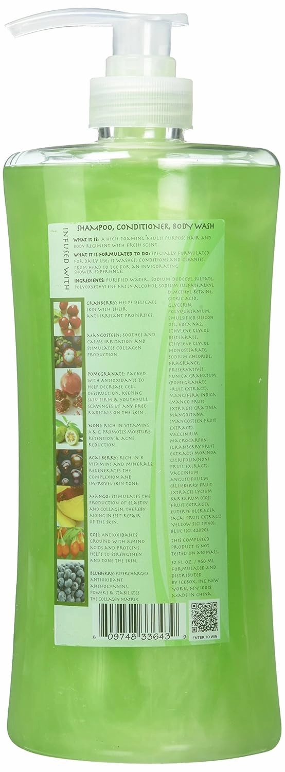 3 In 1 Shampoo, Conditioner and Body Wash, Cucumber Green Tea Melon, 32 Ounce