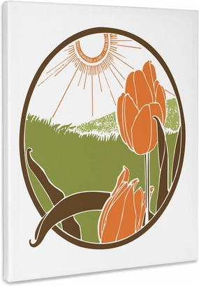 3dRose, Art Nouveau Tulip Field in Green Brown and Peach, Museum Grade Canvas Wrap 8x10