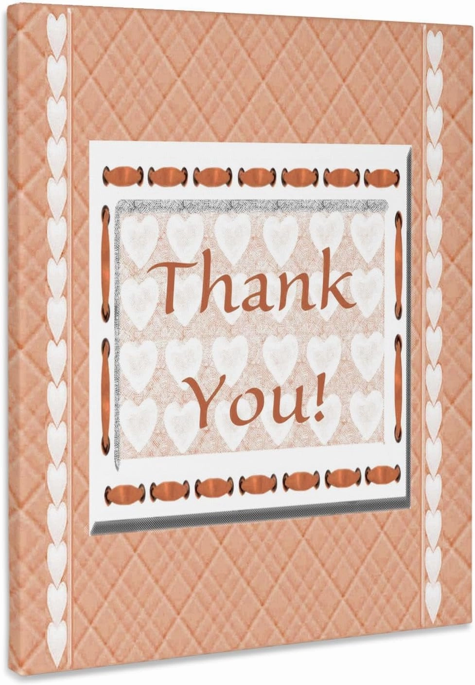 3dRose, Thank you in Laced Frame on Quilted Look, Peach Design, Museum Grade Canvas Wrap 8x10
