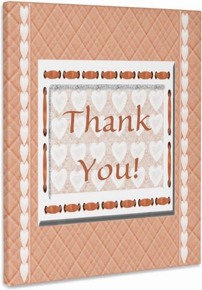 3dRose, Thank you in Laced Frame on Quilted Look, Peach Design, Museum Grade Canvas Wrap 8x10