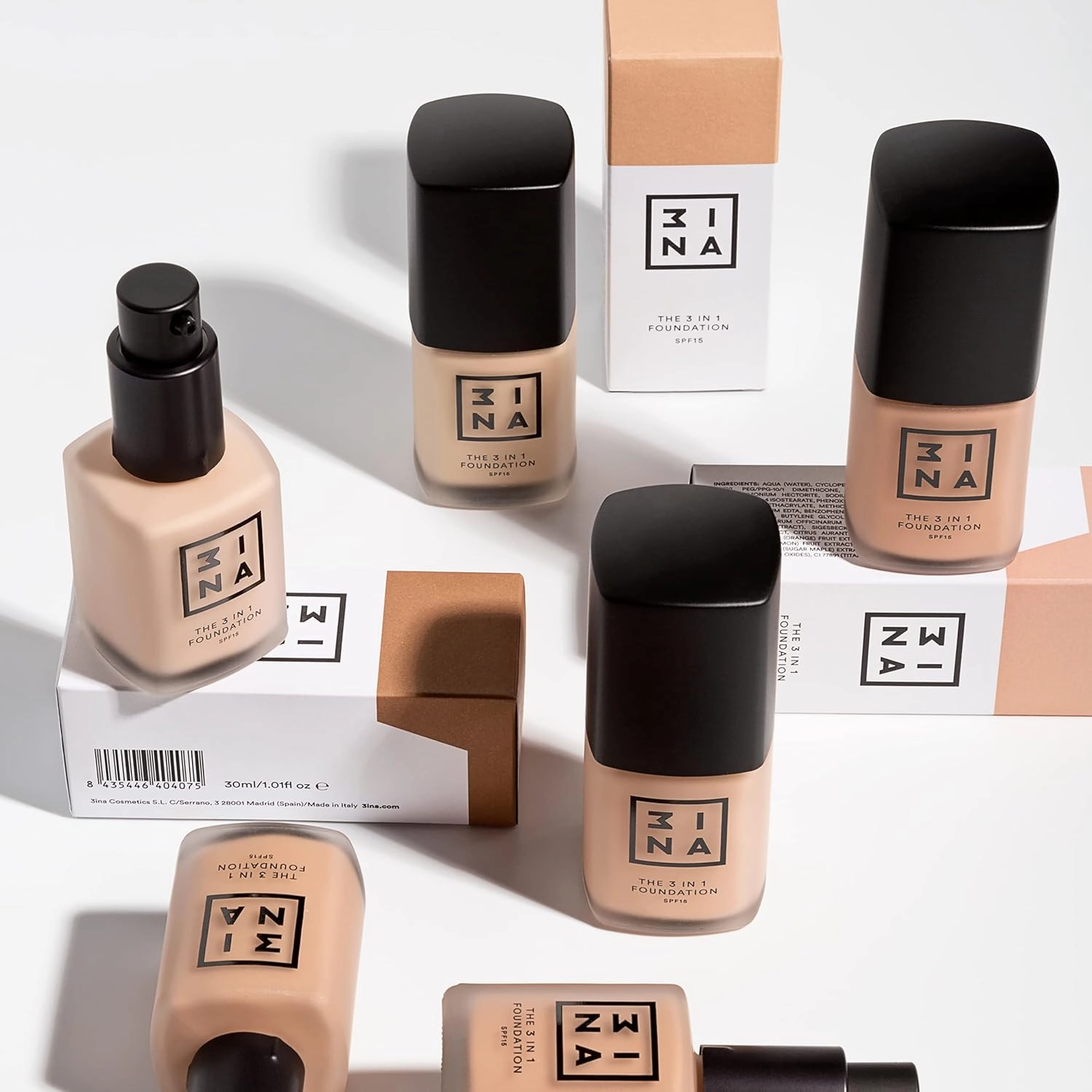 3INA The 3-In-1 Foundation 202 - Vegan Formula - Combination Of Primer, Concealer And Foundation - Medium Coverage - Natural Finish - Perfect For Covering Lines And Blemishes - Long Lasting - 1.01 Oz