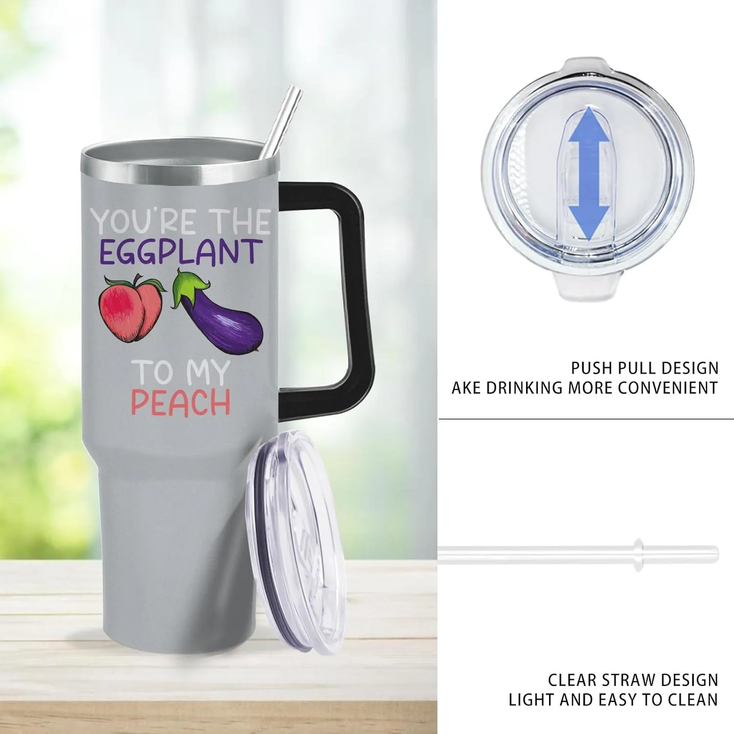 40 oz Tumbler with Handle You're The Eggplant To My Peach Tumbler with Lid and Straw Insulated Tumblers Stainless Steel Tumblers Funny Gift