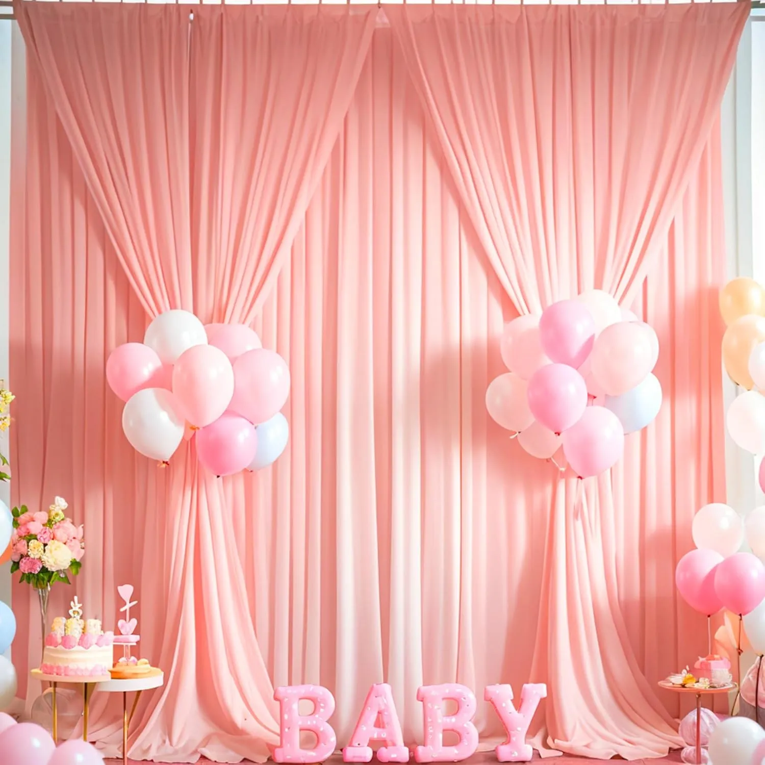 40×10 ft Blush Pink Wrinkle Free Backdrop Curtain for Party Wedding, 8 Panels 5×10ft Soft Silky Blush Backdrop Drapes Curtains for Birthday Parties Baby Shower Photo Photography Stand Backgrounds