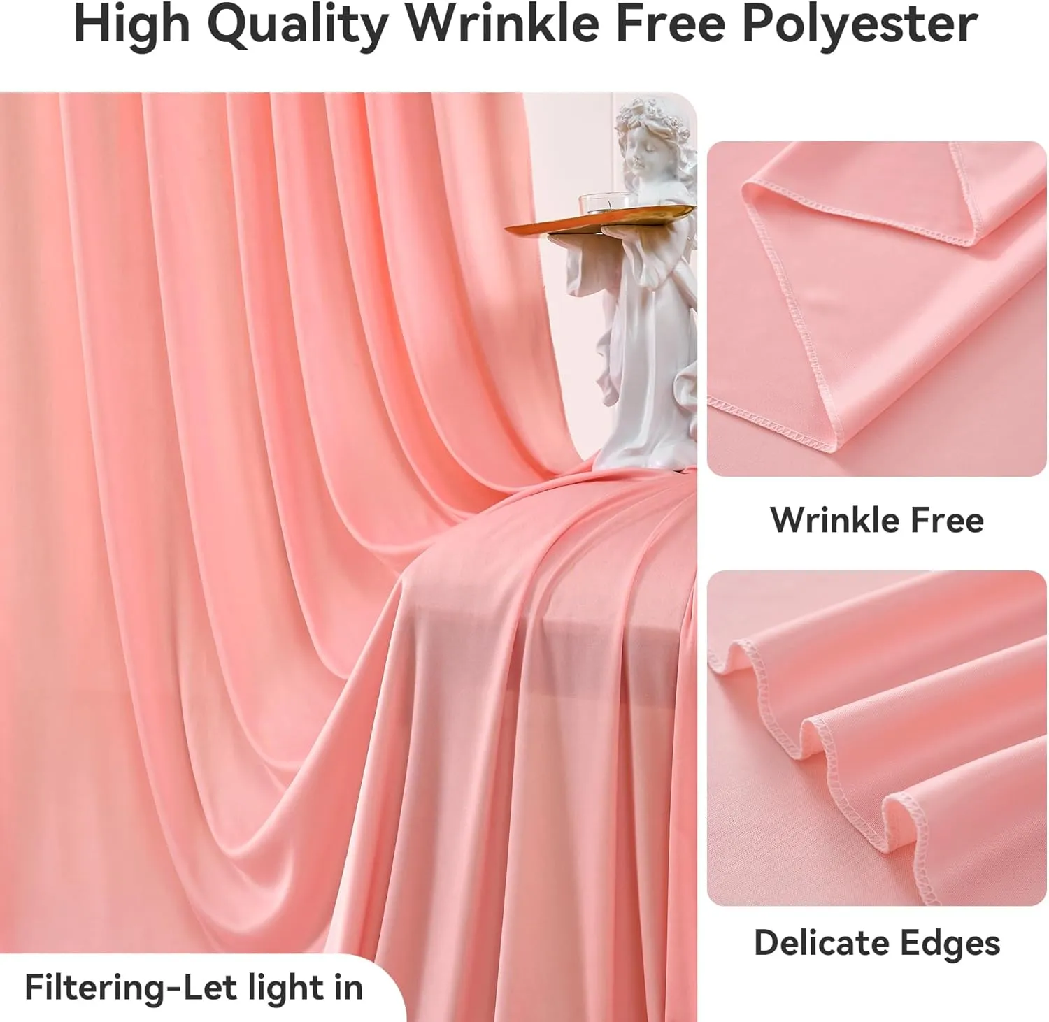 40×10 ft Blush Pink Wrinkle Free Backdrop Curtain for Party Wedding, 8 Panels 5×10ft Soft Silky Blush Backdrop Drapes Curtains for Birthday Parties Baby Shower Photo Photography Stand Backgrounds
