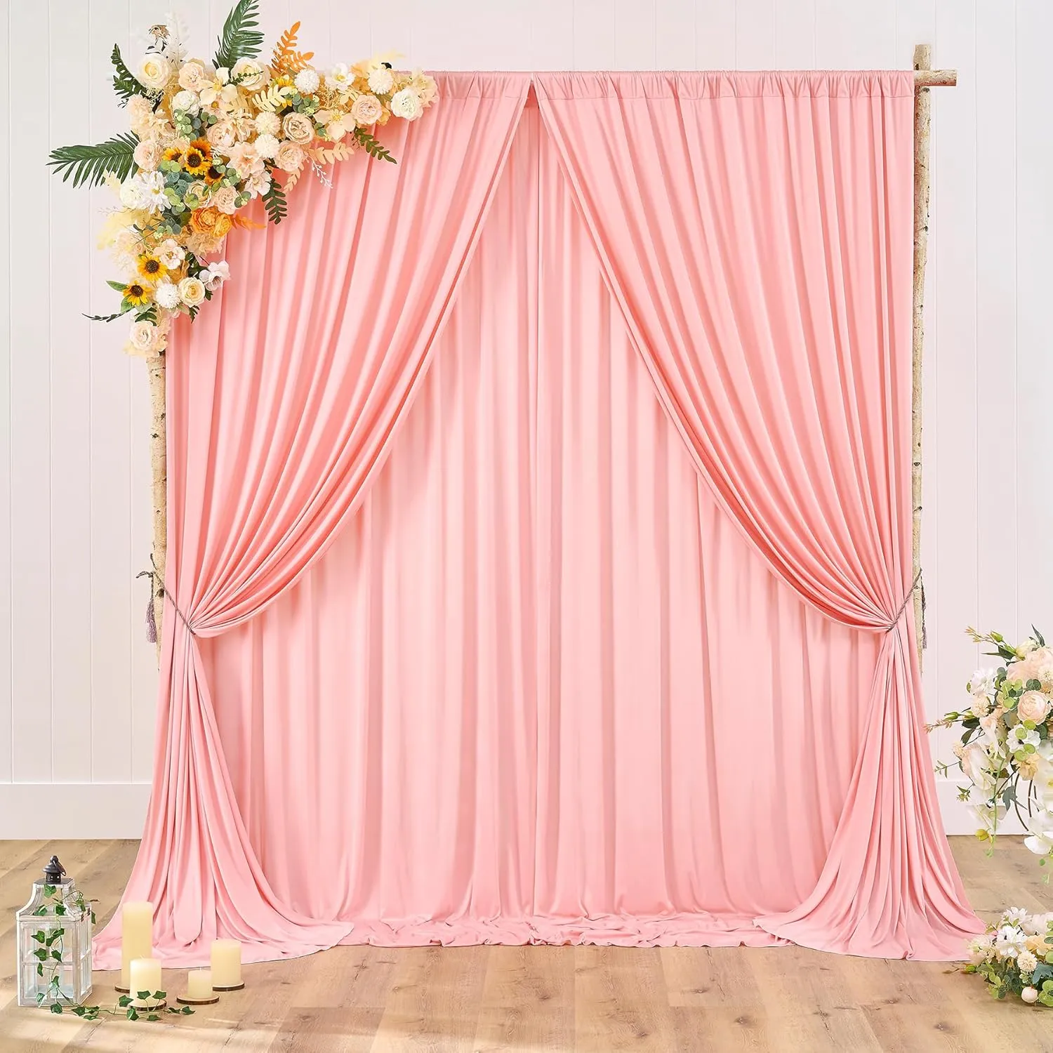40×10 ft Blush Pink Wrinkle Free Backdrop Curtain for Party Wedding, 8 Panels 5×10ft Soft Silky Blush Backdrop Drapes Curtains for Birthday Parties Baby Shower Photo Photography Stand Backgrounds