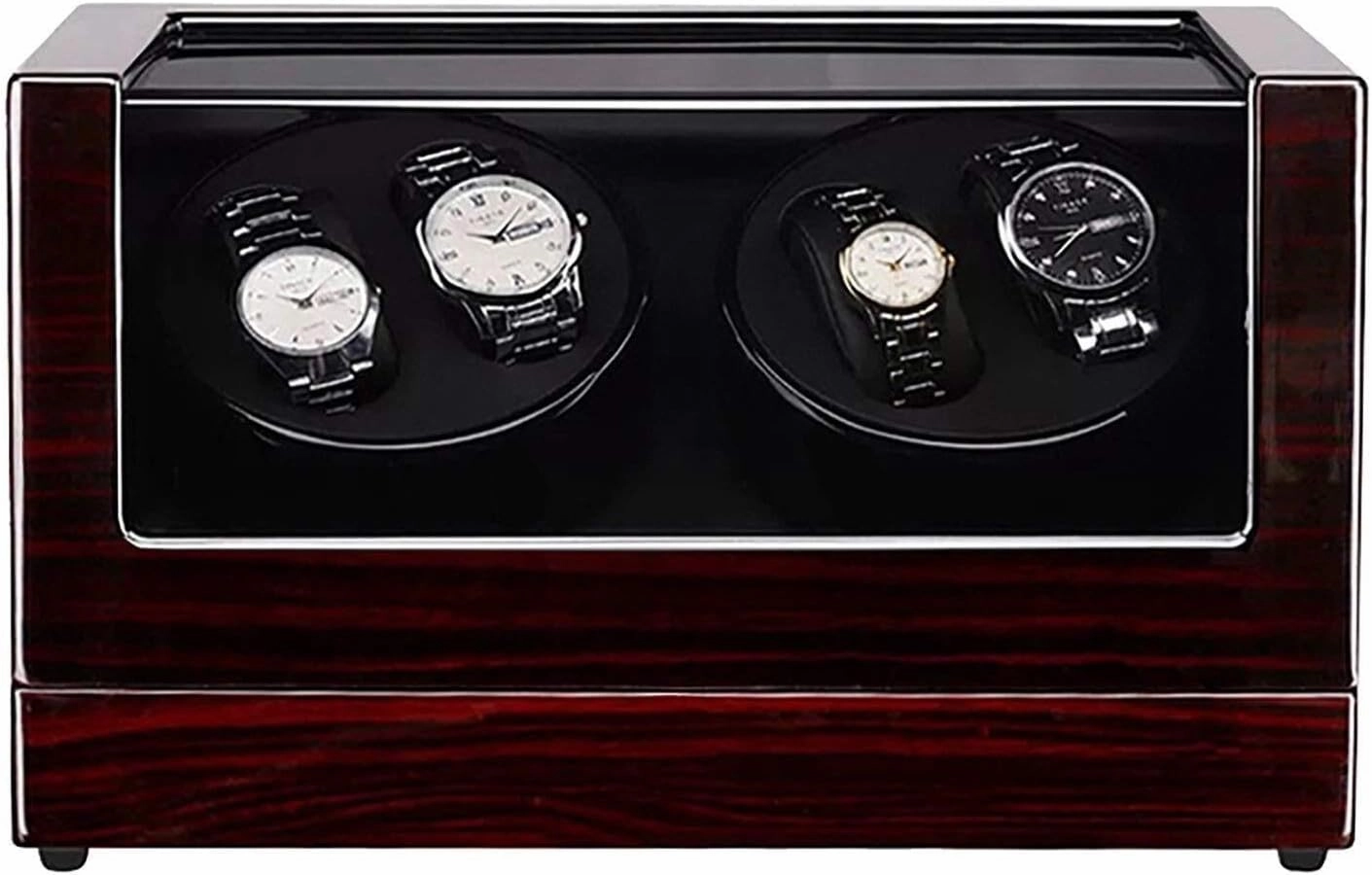 4 0 Wooden Watch Winder, Automatic Mechanical Storage Box with Transparent Acrylic Cover, Double Head Motor, PU Leather Interior, Ultra-Quiet Operation