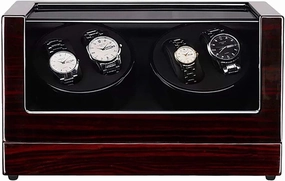 4 0 Wooden Watch Winder, Automatic Mechanical Storage Box with Transparent Acrylic Cover, Double Head Motor, PU Leather Interior, Ultra-Quiet Operation