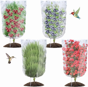 4PCS Bird Netting for Blueberry Bushes 4x5.9FT,Fruit Trees Mesh Bag with Drawstring Garden Insect Nettings Pest Barrier Netting Plant Row Cover White Mosquito Net for Fruit/Flower/Herb/Vegetables