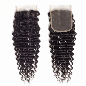4x4 Lace Closure Deep Wave Human Hair 100% Unprocessed Free Part Human Hair Natural Black Color (4x4 Lace Closure-DEEP Wave, 12 Inch)