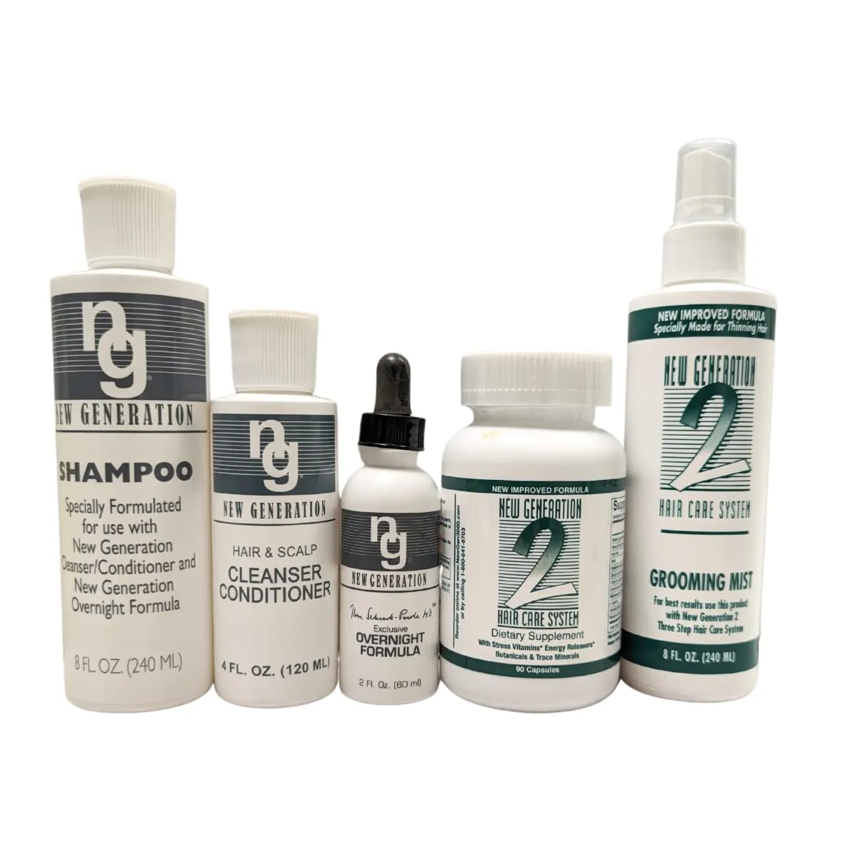 5-Piece Set New Generation Original Shampoo, Cleanser/Conditioner, Overnight Formula, Grooming Mist, Dietary Supplements - Helps to Control Hair Loss and Thinning Hair